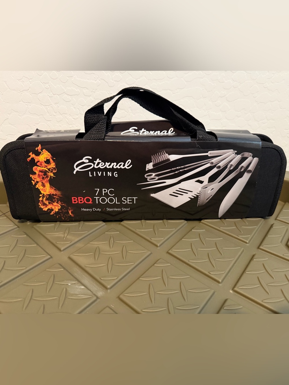 NEW Eternal Living 7-PC BBQ Tool Set - Black Case with Stainless Tools